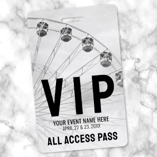 All Access Pass Festival Black White VIP ID Badge