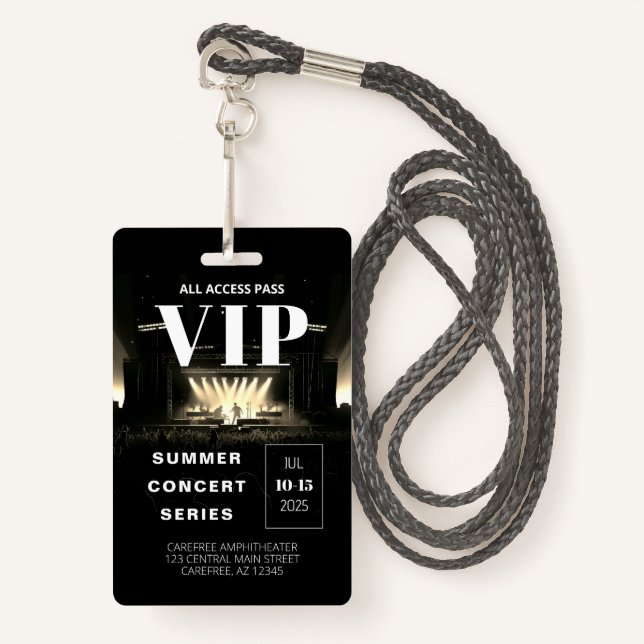 All Access Pass QR Code Concert Badge ID Badge (Front with Lanyard)