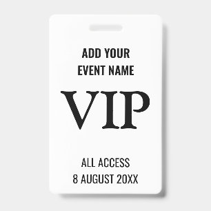 All Access Pass VIP Music Festival Black White ID Badge
