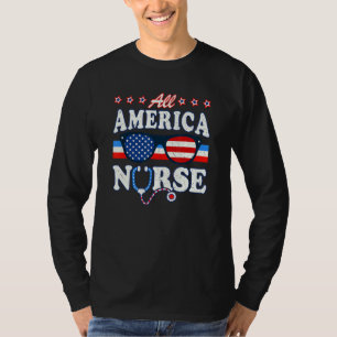 All America Nurse Stethoscope Us Flag Doctor Lpn 4 T-Shirt