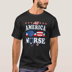 All America Nurse Stethoscope Us Flag Doctor Lpn 4 T-Shirt