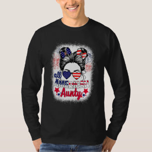 All American Aunty Patriotic 4th Of July Messy Bun T-Shirt