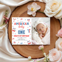 All American Baby Photo 1st Birthday Invite