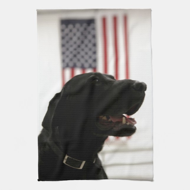 All-American Black Labrador Retriever Tea Towel (Vertical)