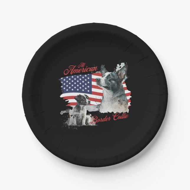 All American Border Collie Dog Paper Plate (Front)