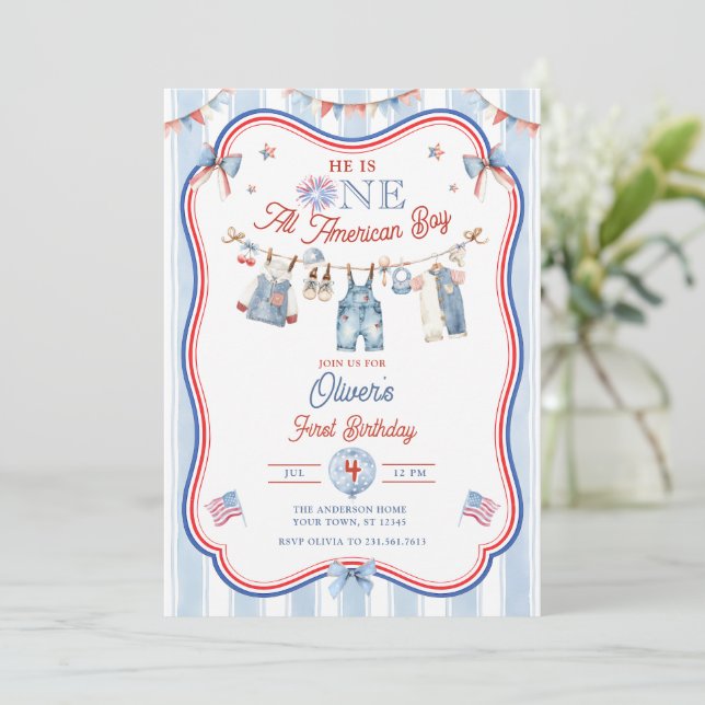 All American Boy 1st Birthday Invitation (Standing Front)
