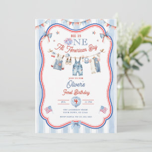 All American Boy 1st Birthday Photo Invitation