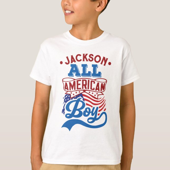All american boy 4th july patriotic family naming T-Shirt (Front)