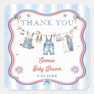 All American Boy Baby Shower Thank You Square Sticker