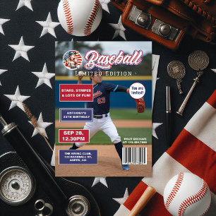 All American Boy Baseball Magazine Cover Birthday Invitation
