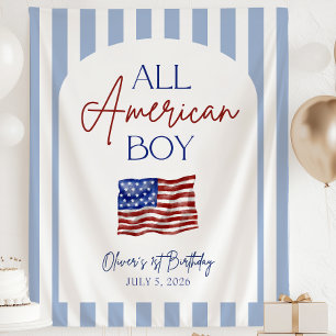All American Boy Birthday Banner Tapestry