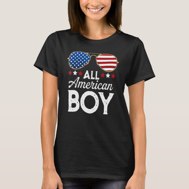 All American Boy Independence Day Us Flag Sunglass T-Shirt (Front)