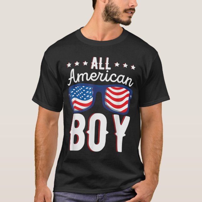 All American Boy Kids Fourth Of July Family Americ T-Shirt (Front)