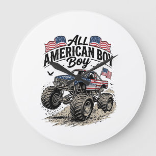 All American Boy Patriotic Monster Truck T-Shirt_1 Large Clock