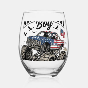 All American Boy Patriotic Monster Truck T-Shirt_1 Stemless Wine Glass