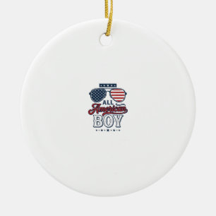 All American Boy Patriotic Sunglasses Shirt Design Ceramic Tree Decoration