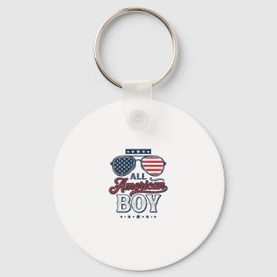 All American Boy Patriotic Sunglasses Shirt Design Key Ring