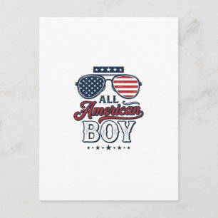 All American Boy Patriotic Sunglasses Shirt Design Postcard