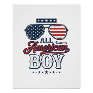 All American Boy Patriotic Sunglasses Shirt Design Poster