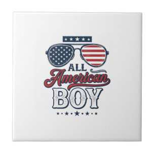 All American Boy Patriotic Sunglasses Shirt Design Tile