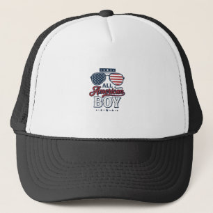 All American Boy Patriotic Sunglasses Shirt Design Trucker Hat