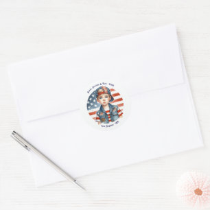 “All American Boy” Stars & Stripes Birthday Party Classic Round Sticker