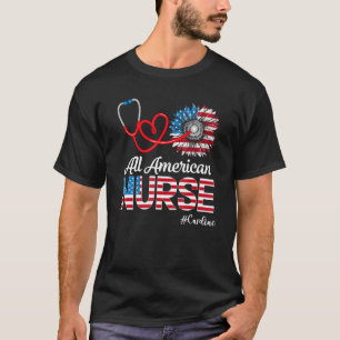 All American Cardiac Nurse Sunflower Patriotic 4th T-Shirt
