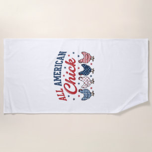 All American Chick Patriotic Chicken Shirt Design_ Beach Towel