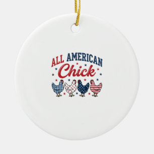 All American Chick Patriotic Chicken Shirt Design_ Ceramic Tree Decoration