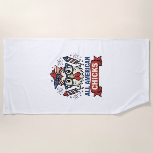 All American Chicks Patriotic Chicken Vector Desig Beach Towel
