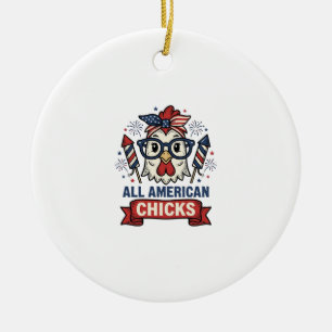 All American Chicks Patriotic Chicken Vector Desig Ceramic Tree Decoration