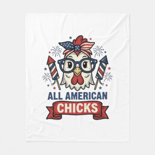 All American Chicks Patriotic Chicken Vector Desig Fleece Blanket