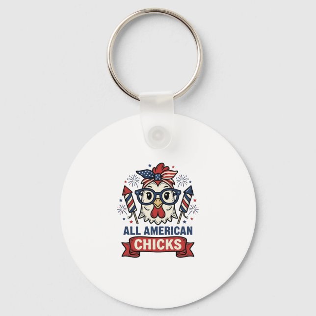 All American Chicks Patriotic Chicken Vector Desig Key Ring (Front)