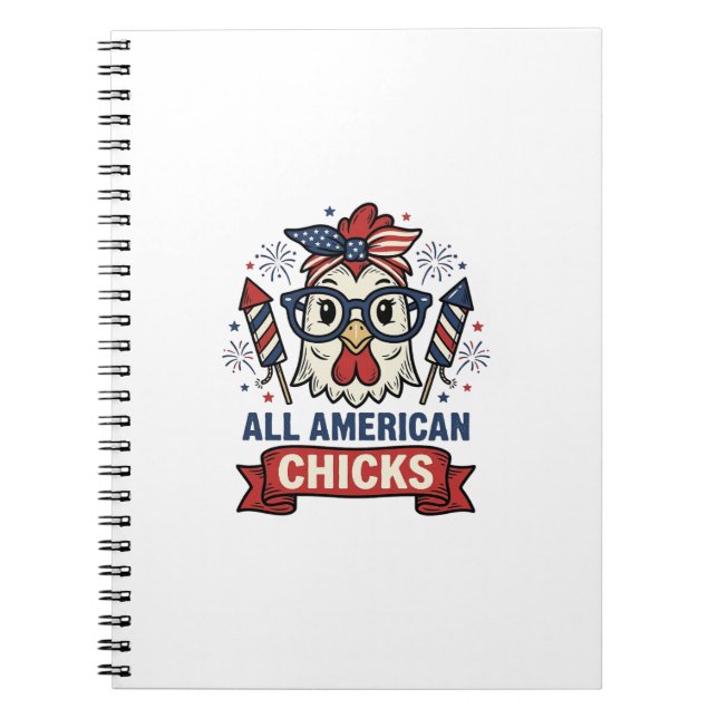 All American Chicks Patriotic Chicken Vector Desig Notebook (Front)