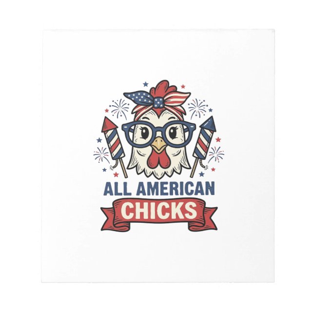 All American Chicks Patriotic Chicken Vector Desig Notepad (Front)