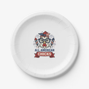 All American Chicks Patriotic Chicken Vector Desig Paper Plate