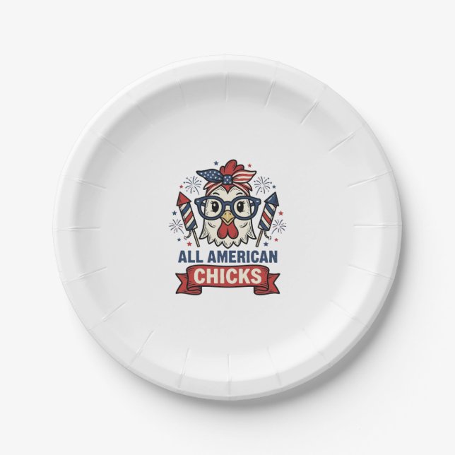 All American Chicks Patriotic Chicken Vector Desig Paper Plate (Front)