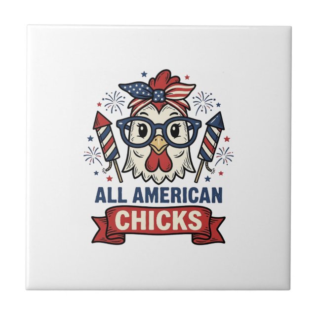 All American Chicks Patriotic Chicken Vector Desig Tile (Front)