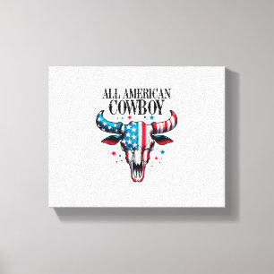 All american cowboy US Flag Cow Skull  Canvas Print