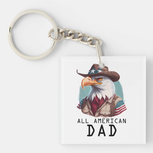 All American Dad 4th of July Bald Eagle USA Flag Key Ring (Front)