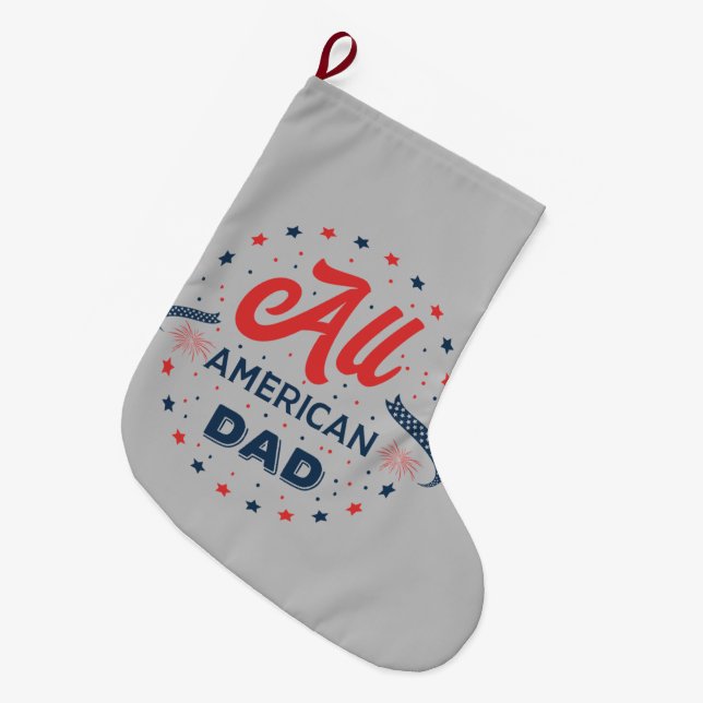 All American Dad Badge   Large Christmas Stocking (Front (Hanging))