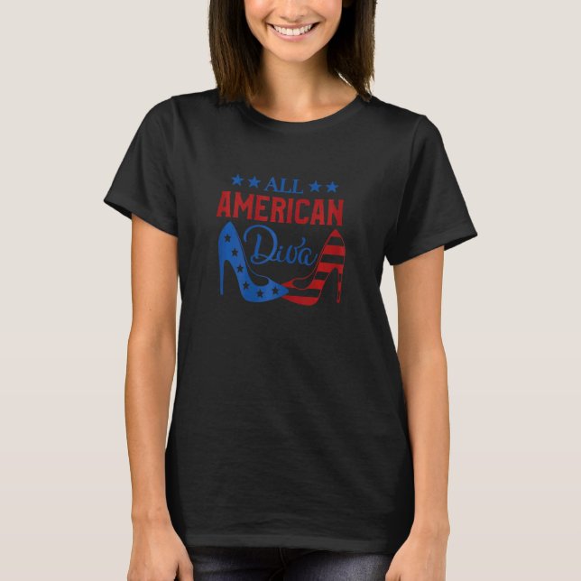 All American Diva Girl Patriotic 4th Of July Fun T-Shirt (Front)