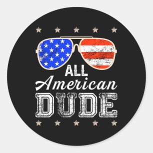 All American Dude 4th Of July Family Matching Sung Classic Round Sticker