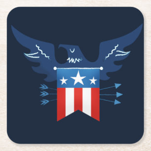 All American Eagle & Flag Patriotic Square Paper Coaster