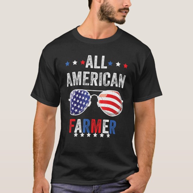 All American FARMER USA Flag 4th of July Sunglasse T-Shirt (Front)