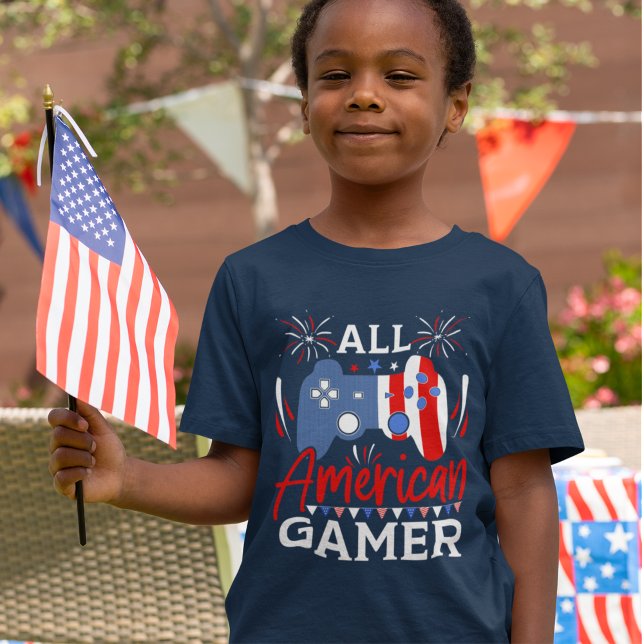 All American Gamer" 4th of July – Gaming Kids T-Shirt (Creator Uploaded)