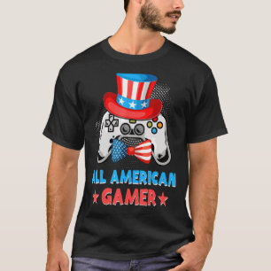 All American Gamer  4th Of July Video Game Us Flag T-Shirt