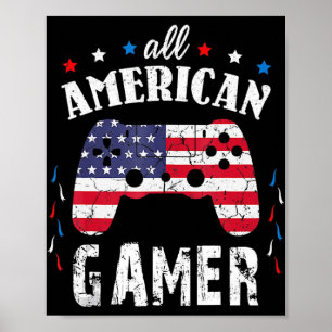 All American Gamer Patriotic Video Game 4th of Jul Poster