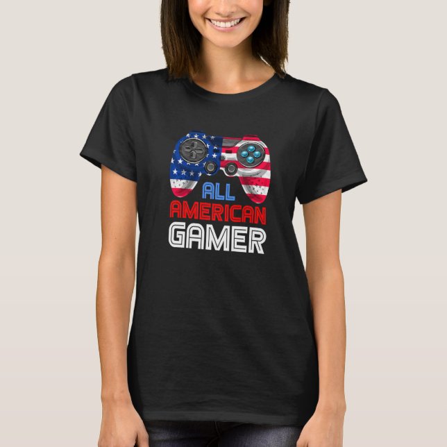 All American Gamer  Patriotic Video Games July Fou T-Shirt (Front)