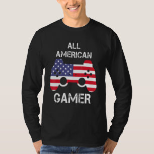 All American Gamer Us Flag Video Games 4th July Fo T-Shirt